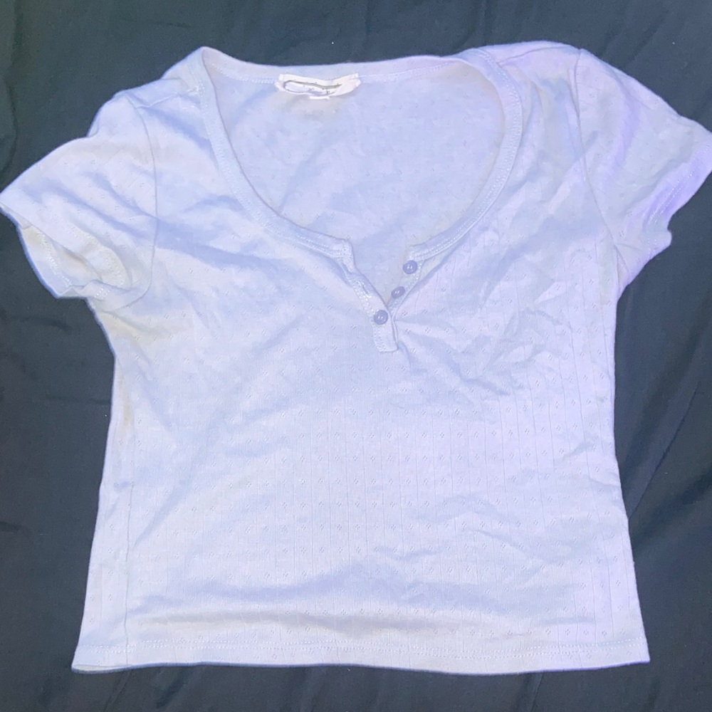 Hippie Rose Light Lavender Ribbed Henley Crop Tee